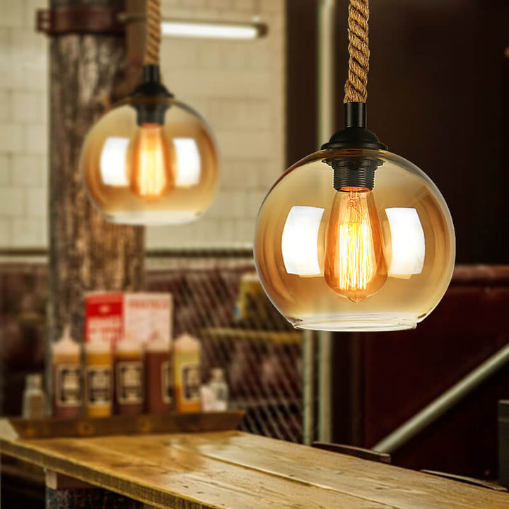 Retro Rope Hanging 1-Light Glass Globe Pendant Lamp-Orizon Depot