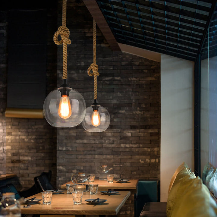 Retro Rope Hanging 1-Light Glass Globe Pendant Lamp-Orizon Depot