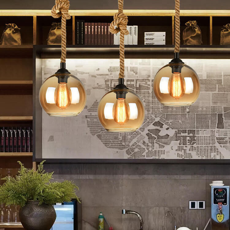 Retro Rope Hanging 1-Light Glass Globe Pendant Lamp-Orizon Depot