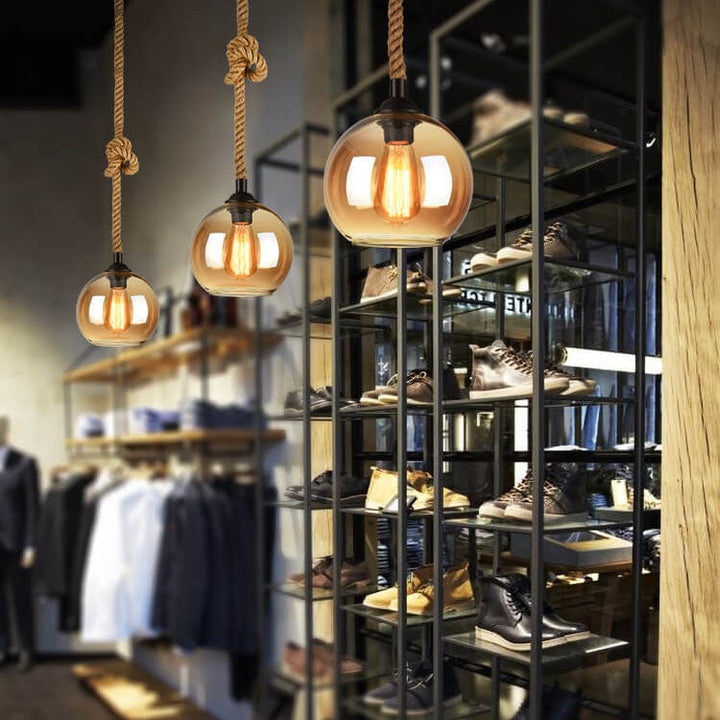 Retro Rope Hanging 1-Light Glass Globe Pendant Lamp-Orizon Depot