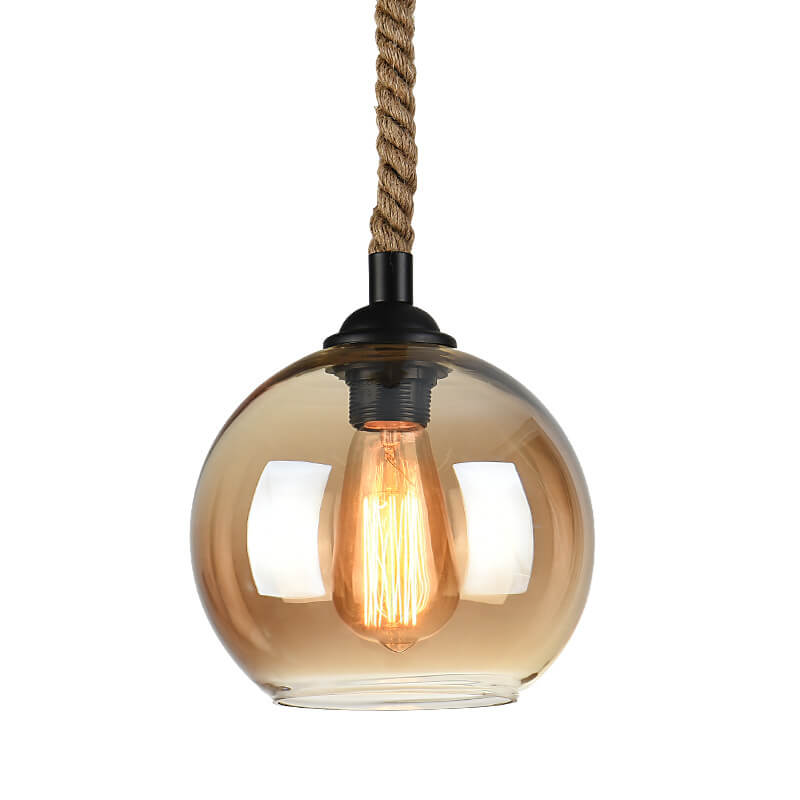 Retro Rope Hanging 1-Light Glass Globe Pendant Lamp-Orizon Depot