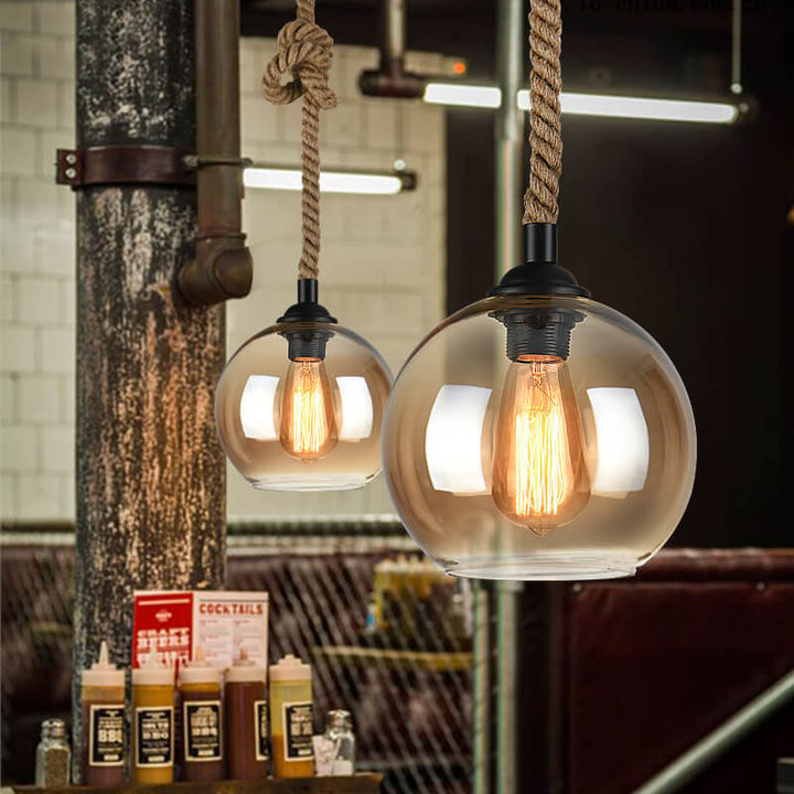 Retro Rope Hanging 1-Light Glass Globe Pendant Lamp-Orizon Depot