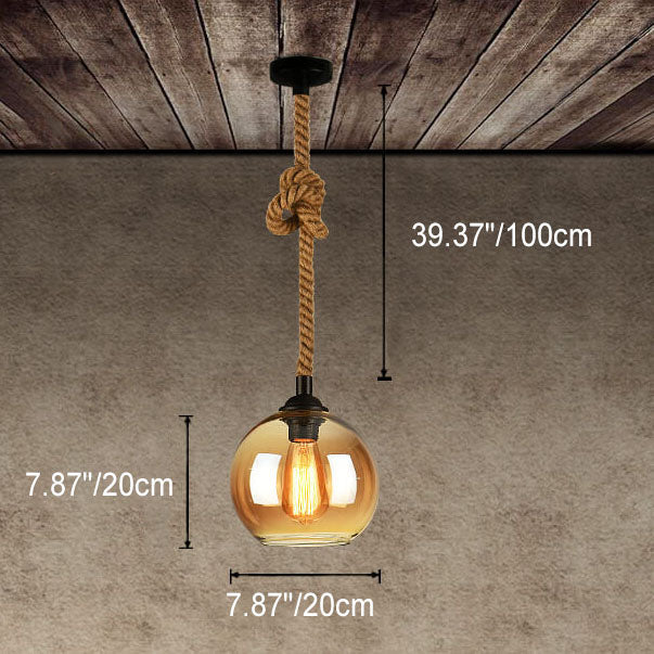 Retro Rope Hanging 1-Light Glass Globe Pendant Lamp-Orizon Depot