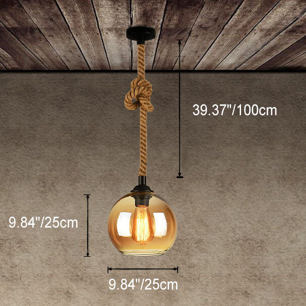 Retro Rope Hanging 1-Light Glass Globe Pendant Lamp-Orizon Depot