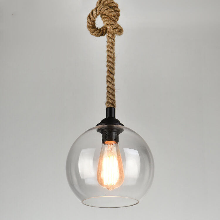Retro Rope Hanging 1-Light Glass Globe Pendant Lamp-Orizon Depot