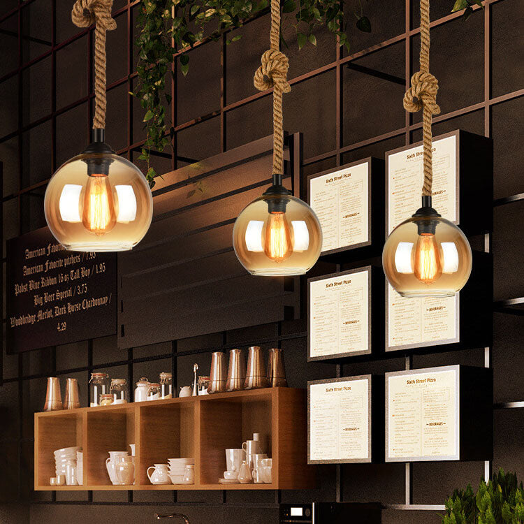 Retro Rope Hanging 1-Light Glass Globe Pendant Lamp-Orizon Depot