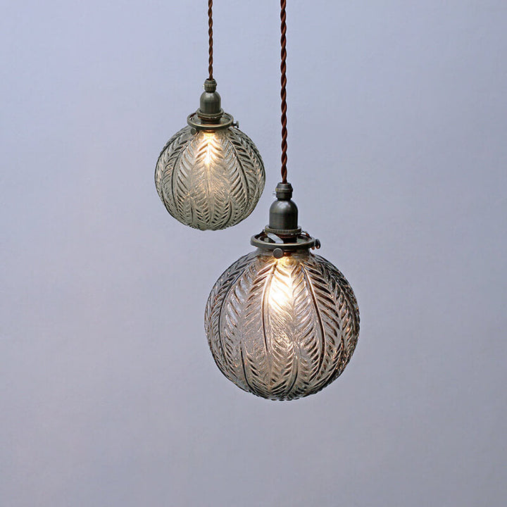 Retro Lotus Texture Glass 1-Light Globe Hanging Lamp-Orizon Depot