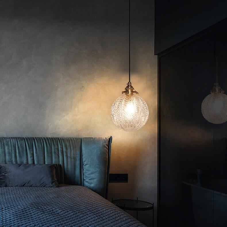 Retro Lotus Texture Glass 1-Light Globe Hanging Lamp-Orizon Depot