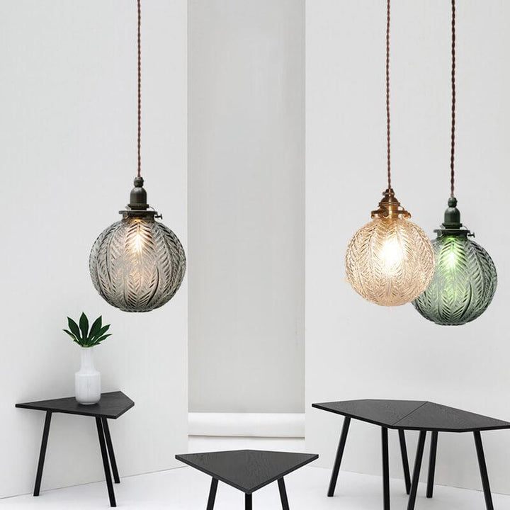 Retro Lotus Texture Glass 1-Light Globe Hanging Lamp-Orizon Depot