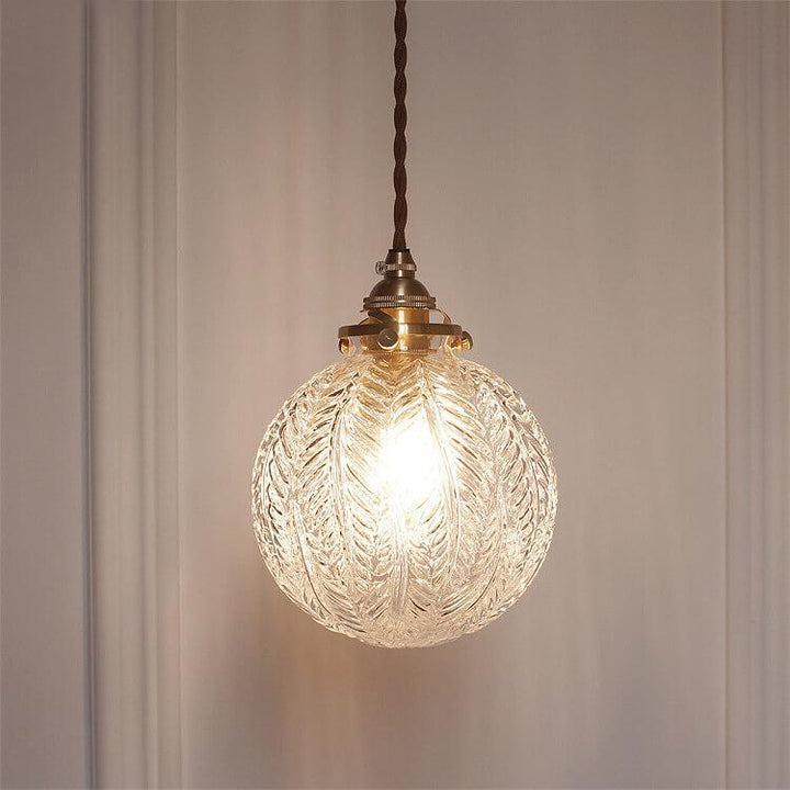 Retro Lotus Texture Glass 1-Light Globe Hanging Lamp-Orizon Depot