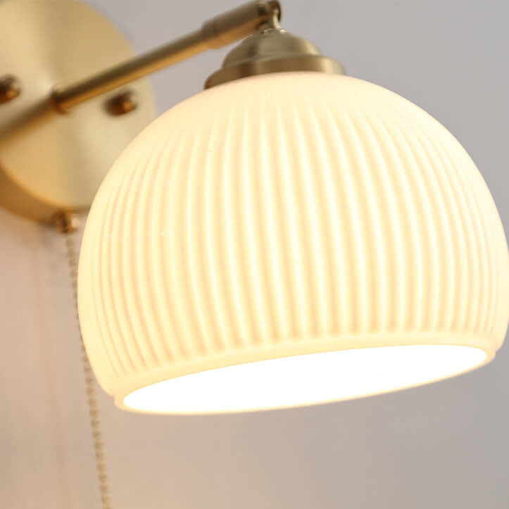Nordic Style Milk White Striped Glass Brass 1-Light Pull Cord Wall Lamp-Orizon Depot