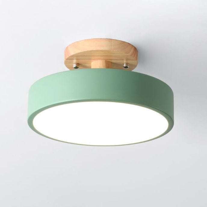 Nordic Minimalist Wood Log Round LED Ceiling Light Fixture