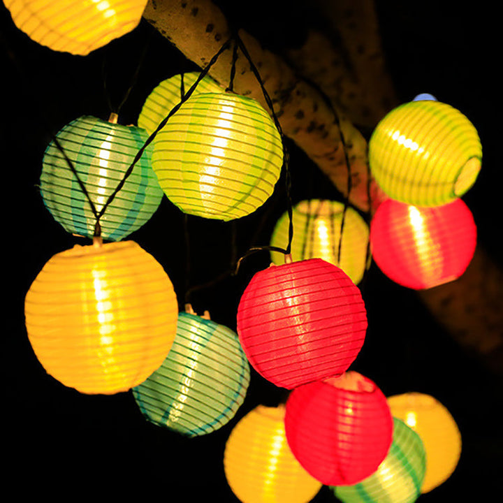 Modern Fabric Lantern Ball LED String Lights – Solar Powered Waterproof Outdoor Decor-Orizon Depot
