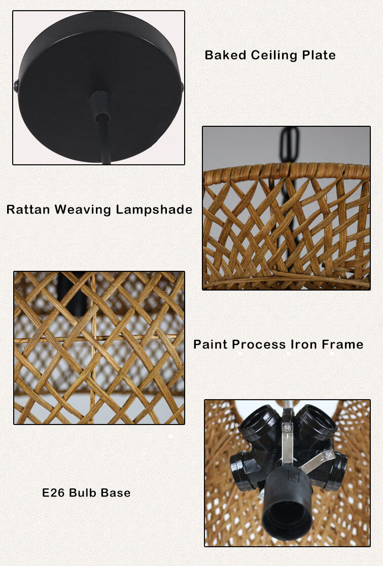 Retro Rattan 3-Tier Woven Chandelier with 4/6 Lights-Orizon Depot