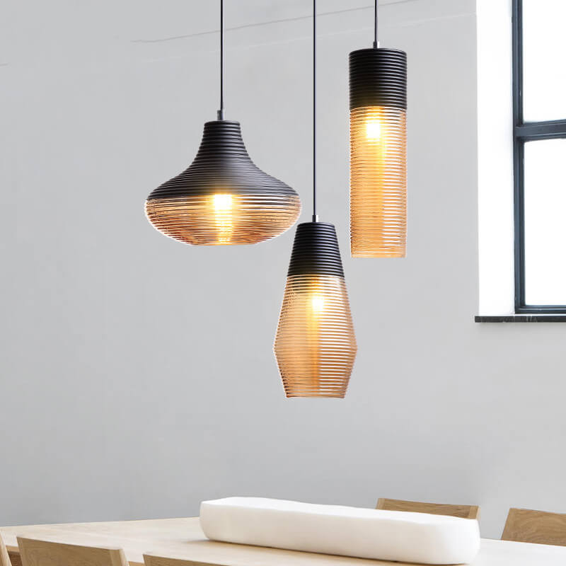 Modern Ribbed Glass 1 -Light Pendant Lamp-Orizon Depot