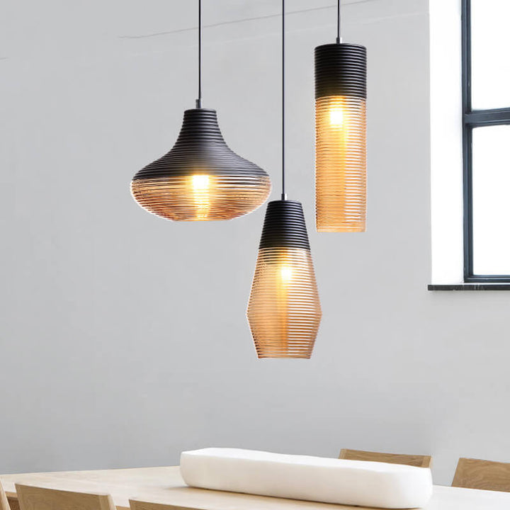 Modern Ribbed Glass 1 -Light Pendant Lamp-Orizon Depot
