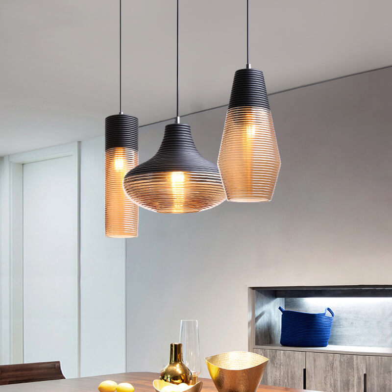 Modern Ribbed Glass 1 -Light Pendant Lamp-Orizon Depot