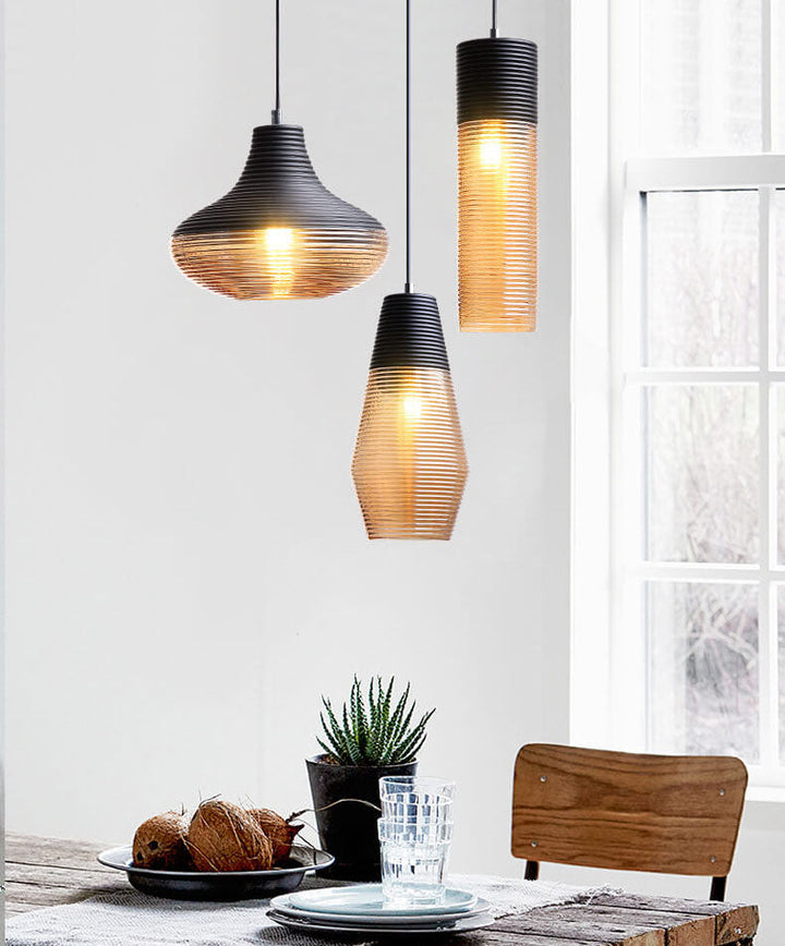 Modern Ribbed Glass 1 -Light Pendant Lamp-Orizon Depot