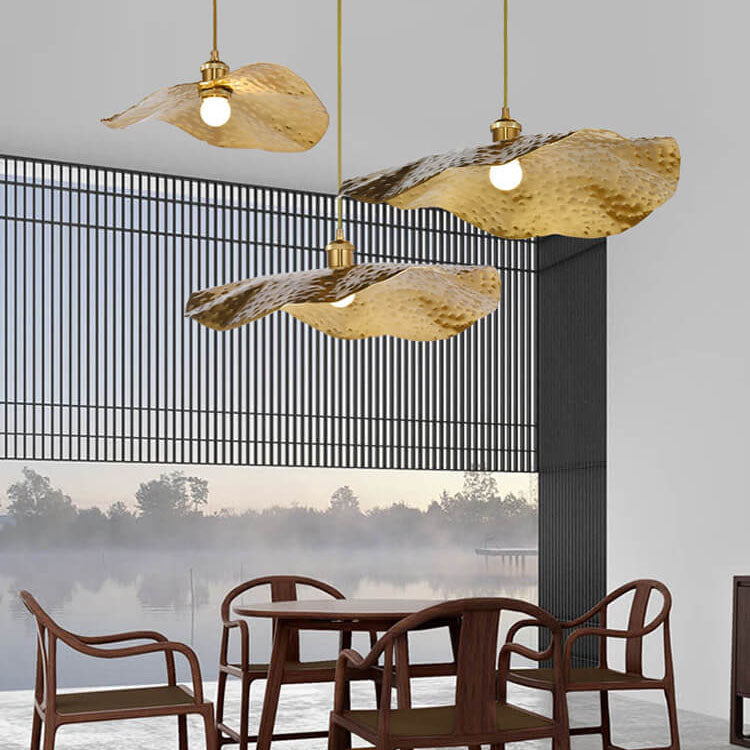Modern Creative Golden Bronze Color Lotus Leaf Shape 1-Light Hanging Lamp-Orizon Depot