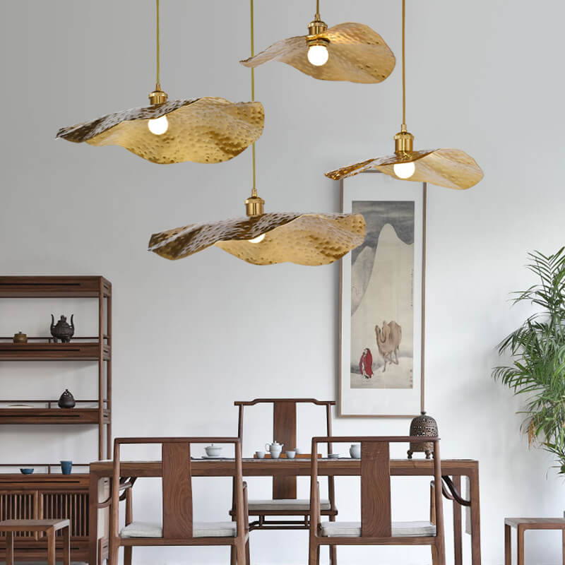 Modern Creative Golden Bronze Color Lotus Leaf Shape 1-Light Hanging Lamp-Orizon Depot
