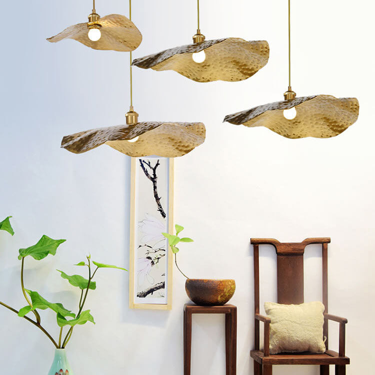 Modern Creative Golden Bronze Color Lotus Leaf Shape 1-Light Hanging Lamp-Orizon Depot