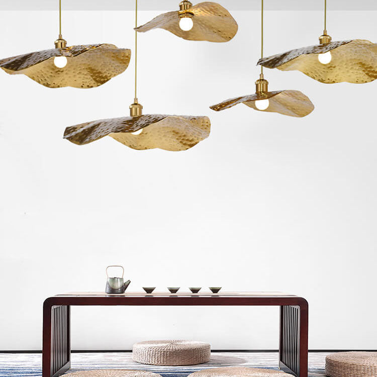 Modern Creative Golden Bronze Color Lotus Leaf Shape 1-Light Hanging Lamp-Orizon Depot