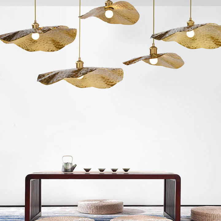 Modern Creative Golden Bronze Color Lotus Leaf Shape 1-Light Hanging Lamp-Orizon Depot