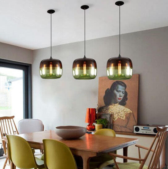 Retro Colorful Glass Style 1-Light Drum Pendant Lamp-Orizon Depot