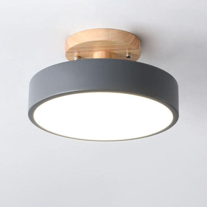 Nordic Minimalist Wood Log Round LED Ceiling Light Fixture