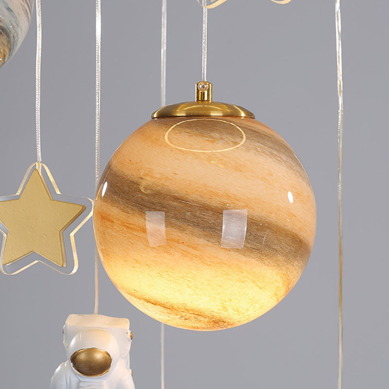 Contemporary Scandinavian Space Planet Acrylic Glass Round Shade LED Kids Flush Mount Ceiling Lamp-Orizon Depot