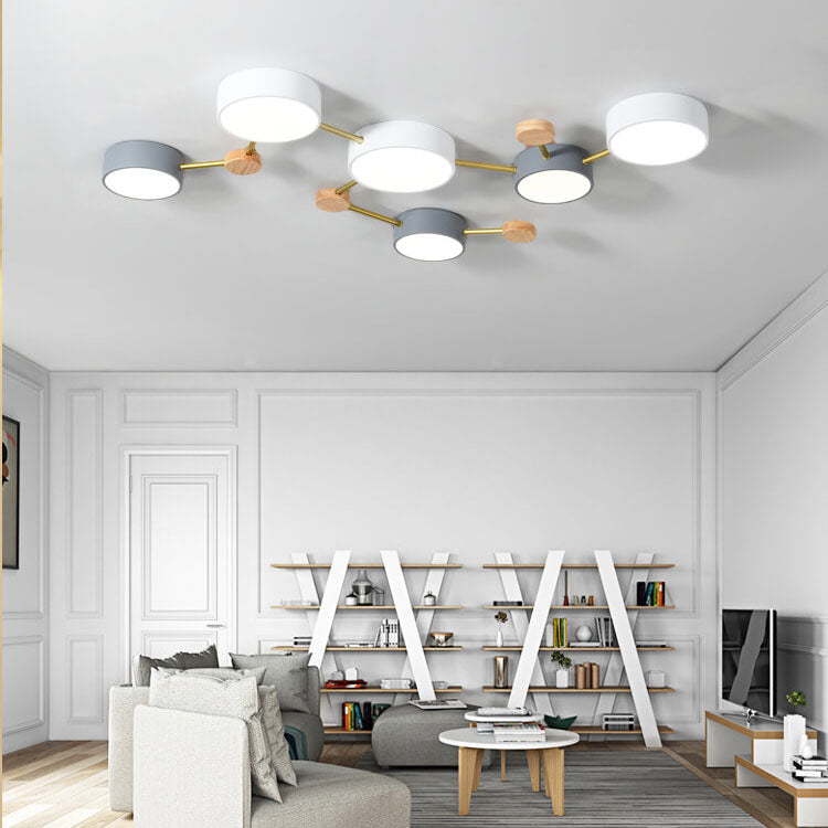 Scandinavian Style Solid Wood Iron LED Multi Flush Mount Ceiling Lamp-Orizon Depot