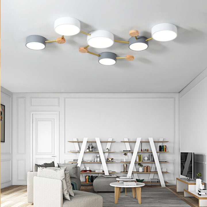 Scandinavian Style Solid Wood Iron LED Multi Flush Mount Ceiling Lamp-Orizon Depot