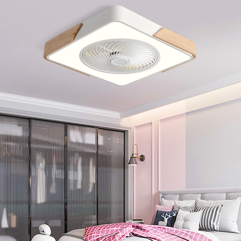 Nordic Minimalist Square Wood LED Ceiling Fan Light Fixture