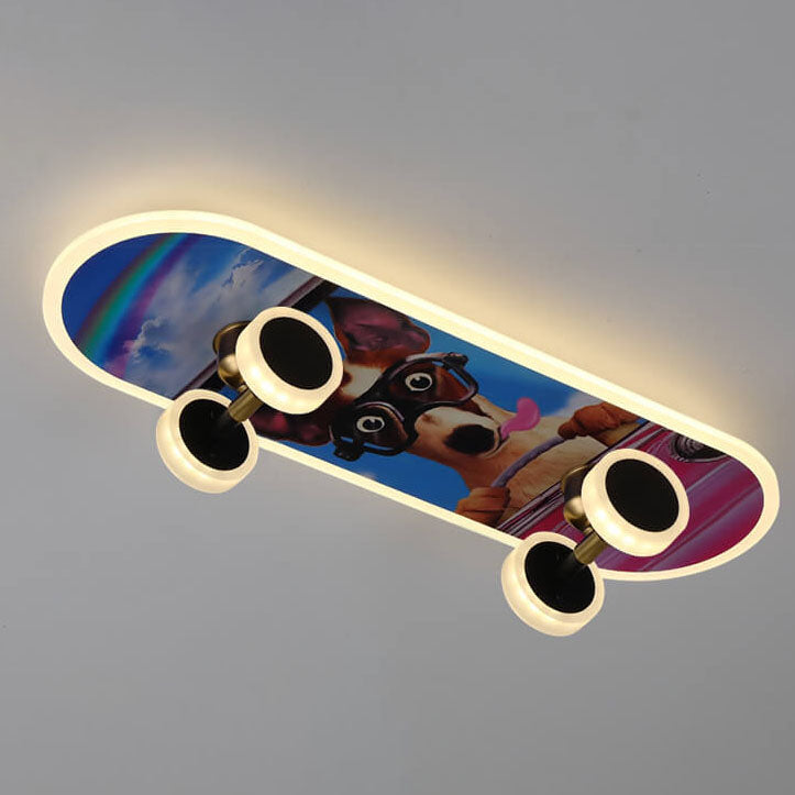 Modern Creative Cartoon Skateboard Acrylic LED Kids Flush Mount Ceiling Lamp-Orizon Depot