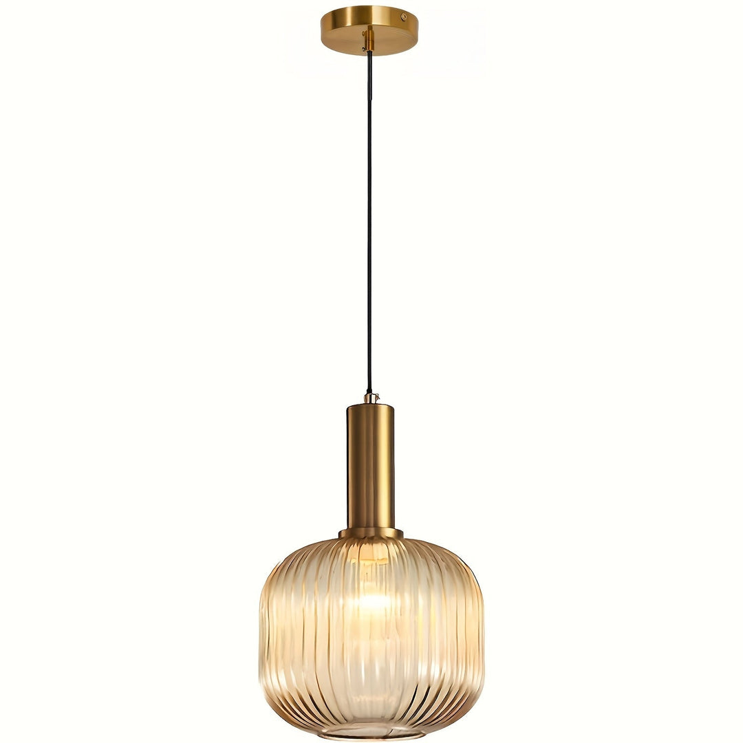 Contemporary Striped Pendant Light | Brass & Ribbed Glass Design