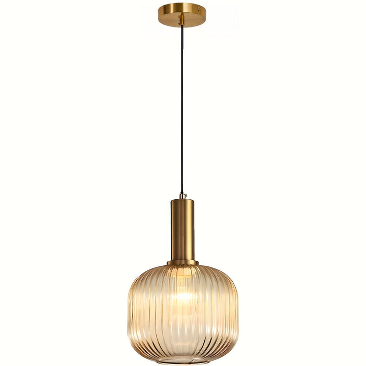 Contemporary Striped Pendant Light | Brass & Ribbed Glass Design