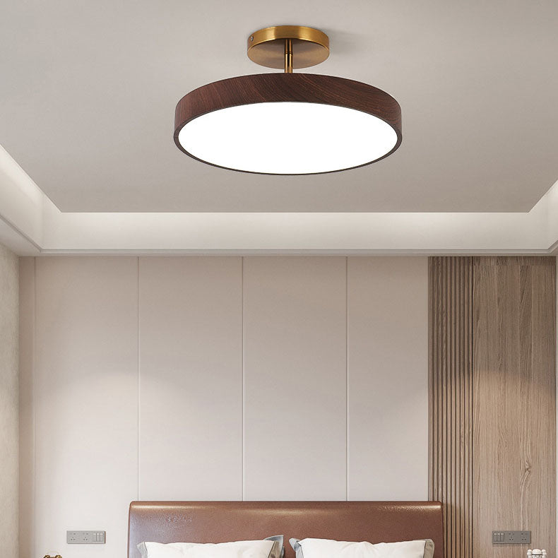 Japanese Wabi-sabi Simplistic Wood Grain Round LED Semi-Flush Mount Lamp-Orizon Depot