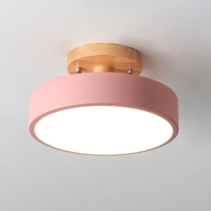 Nordic Minimalist Wood Log Round LED Ceiling Light Fixture