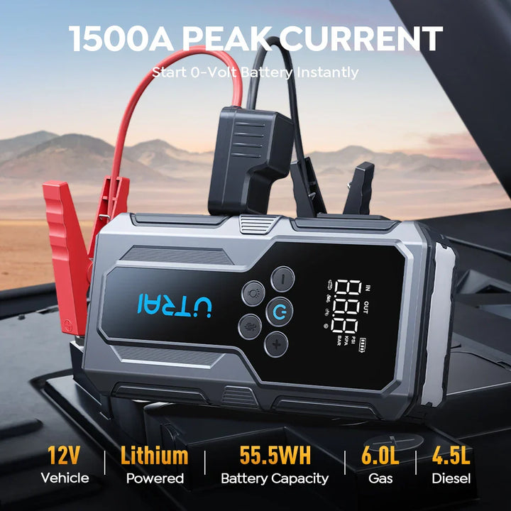 1500A 12V Car Jump Starter with Air Compressor and Inflator-Orizon Depot