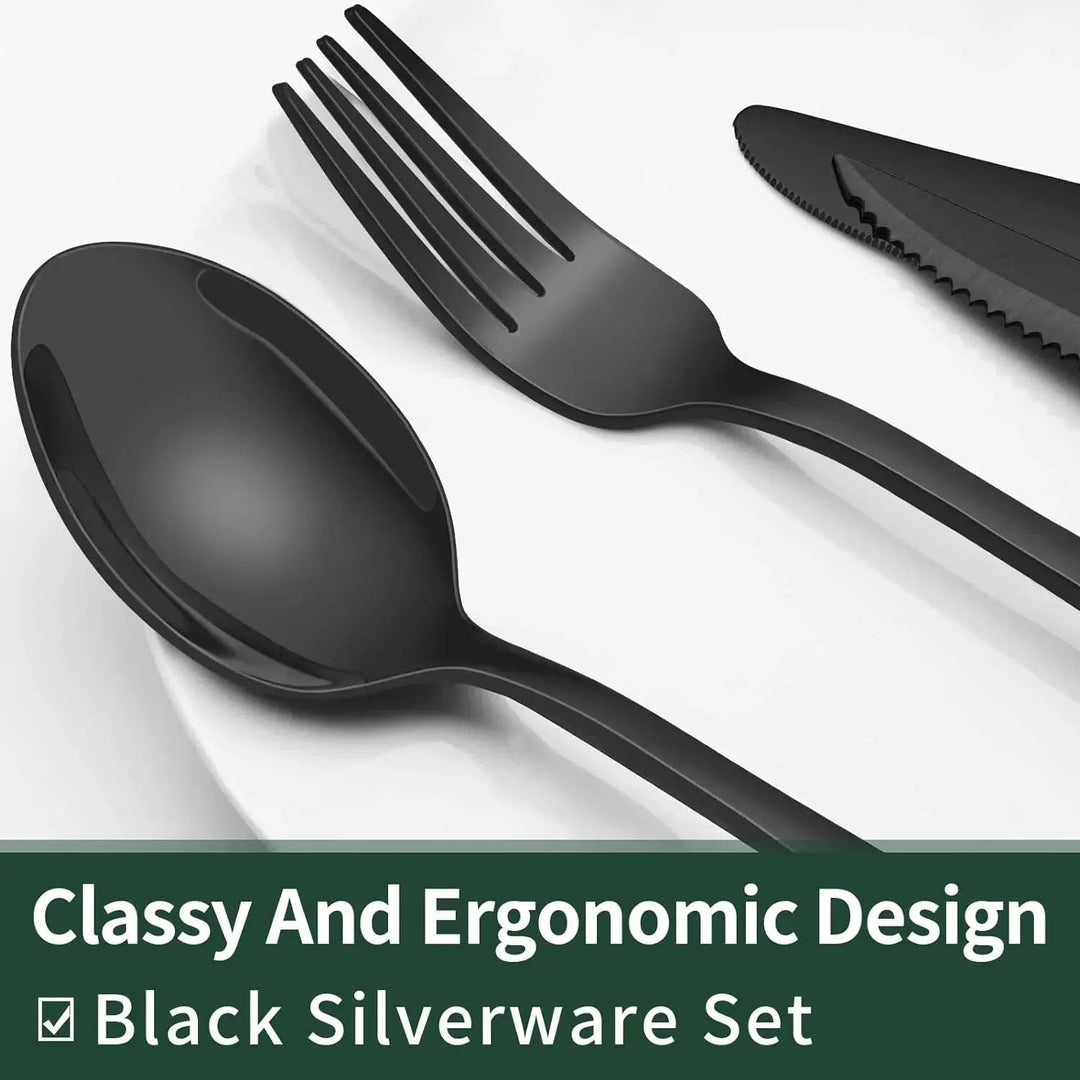 24-Piece Matte Black Cutlery Set with Steak Knives Included