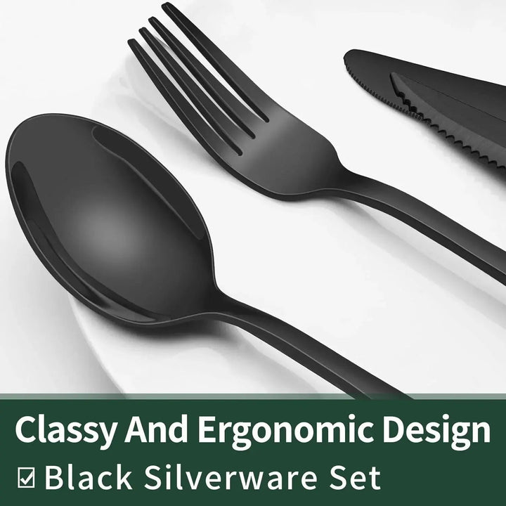 24-Piece Matte Black Cutlery Set with Steak Knives Included