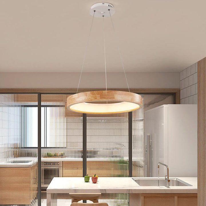 Japanese Minimalist Log Circle LED Island Chandelier for Modern Living-Orizon Depot