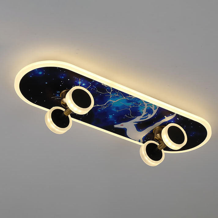 Modern Creative Cartoon Skateboard Acrylic LED Kids Flush Mount Ceiling Lamp-Orizon Depot