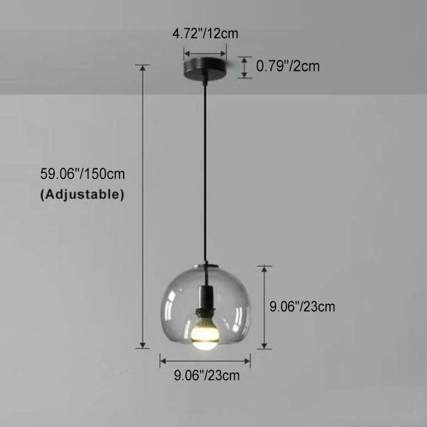 Minimalist Smoke Gray 1-Light Hand-Blown Glass Dome Pendant Lamp-Orizon Depot