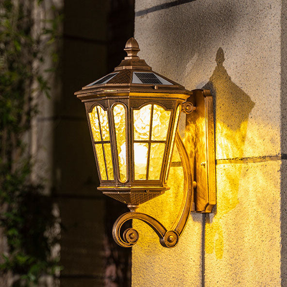 European Solar Outdoor Lantern Aluminum Glass Waterproof 1-Light Wall Sconce Lamp for Elegant Exteriors