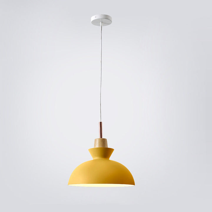 Contemporary Nordic Oak Wood Iron Bell Pendant Light-Orizon Depot