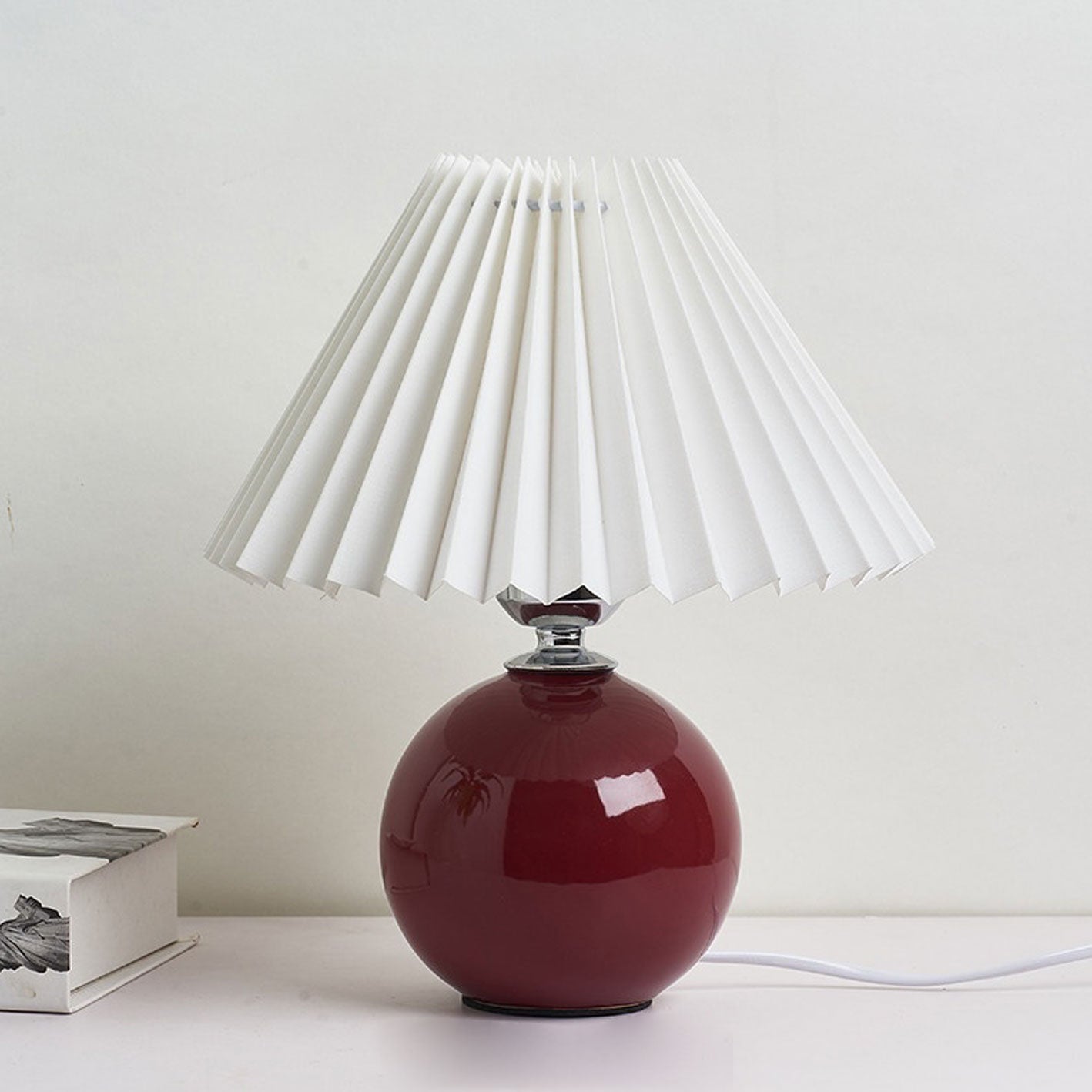 Nordic Minimalist Ceramic Table Lamp Pleated Shade 1-Light