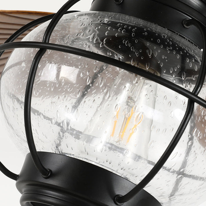 Traditional Rustic Lantern Banana Shaped Fan Leaf Iron Glass 1-Light Downrod Ceiling Fan Light-Orizon Depot