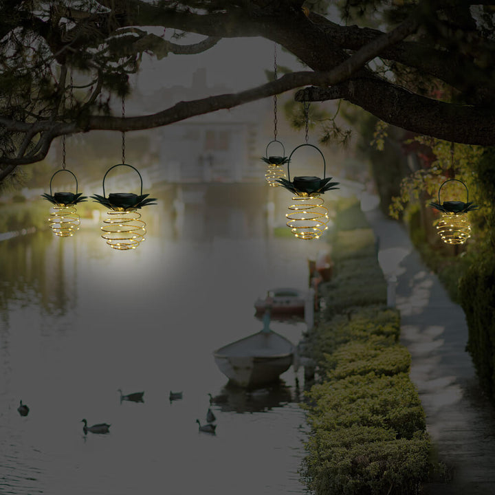 Solar Pineapple Iron Lantern LED Copper Wire Outdoor Waterproof Garden Decorative Hanging Lamp-Orizon Depot