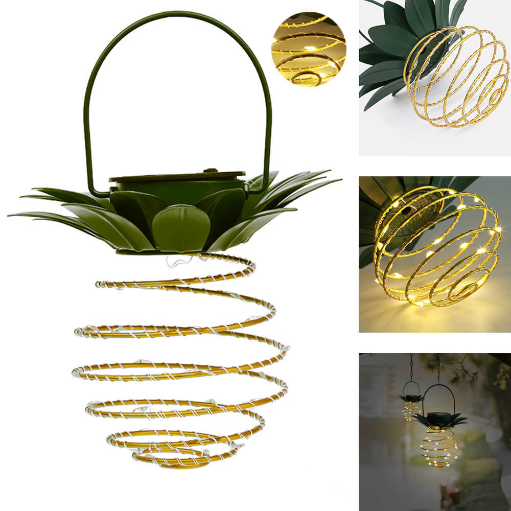 Solar Pineapple Iron Lantern LED Copper Wire Outdoor Waterproof Garden Decorative Hanging Lamp-Orizon Depot